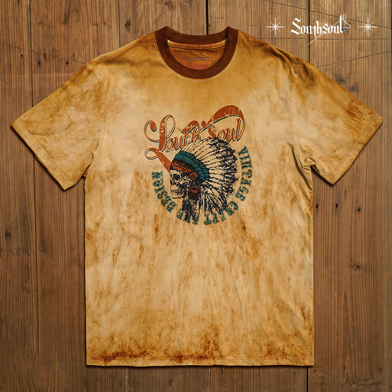 重磅纯棉铁锈染印花T恤