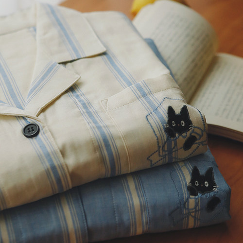 全棉纱布夏季可外穿情侣睡衣套装