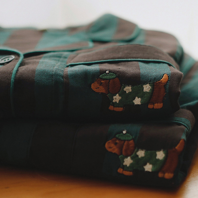 A类纯棉纱布短袖长裤情侣家居服