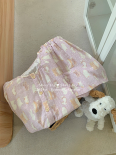 家居服套装 A类纯棉纱布春夏秋薄款 长裤 短裤 卡通柴犬睡衣女士短袖