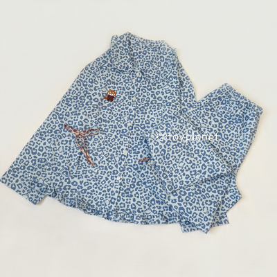 100%全棉磨毛豹纹女士睡衣两件套