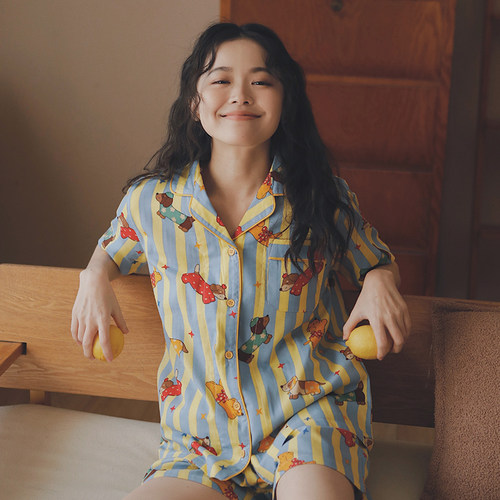 全棉纱布夏季舒适短袖短裤家居服