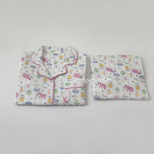 睡衣春夏秋家居服套装 游乐园 长裤 短裤 女 100%纯棉双层纱布短袖