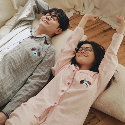 100%全棉纱布四季情侣家居服套装