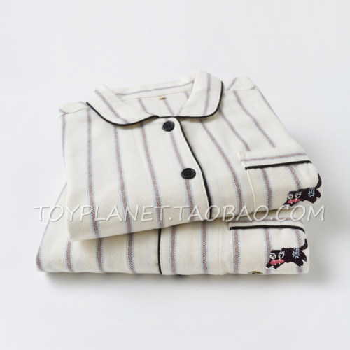 简约白色纯棉绒布长袖家居服套装
