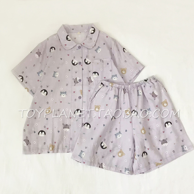 A类纯棉纱布短袖短裤家居服夏天