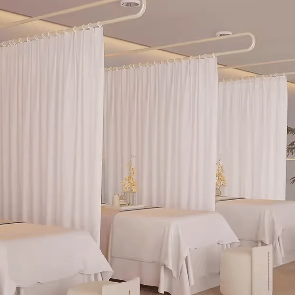 养生馆U型奶油风美容院铁艺纱帘