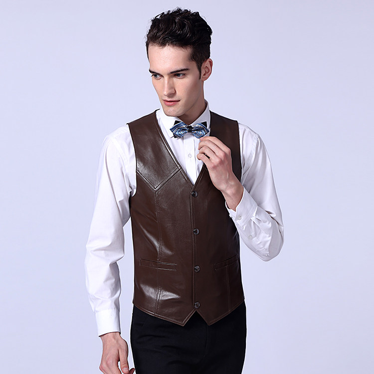 MENS VEST TOP LAYER SHEEP LEATHER LEATHER SHOULDER YOUNG AND MIDDLE-AGED LEATHER VEST BUSINESS SLIM CASUAL SUIT DIRECT  S