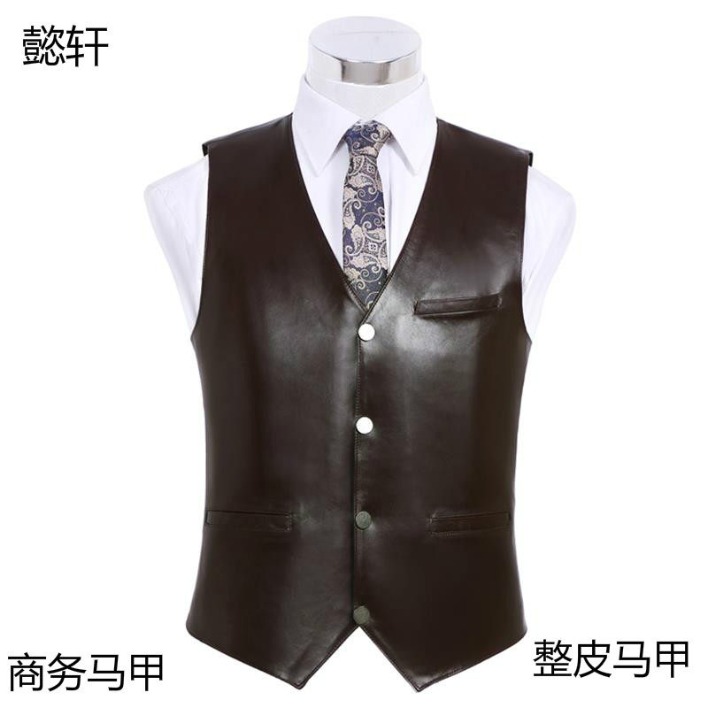 MENS VEST LEATHER SHOULDER LAYER LEATHER VEST SUIT MENS DAD COWHIDE HORSE CLIP MIDDLE-AGED AND ELDERLY NEW PRODUCTS