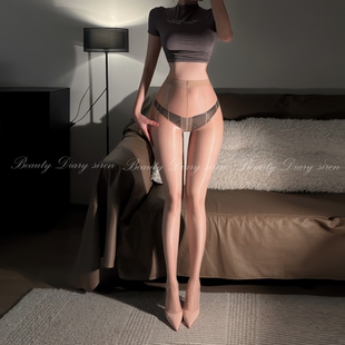 性感极光5D竖条纹黑丝连体袜超薄马油高腰美腿连裤 袜高透提花丝袜