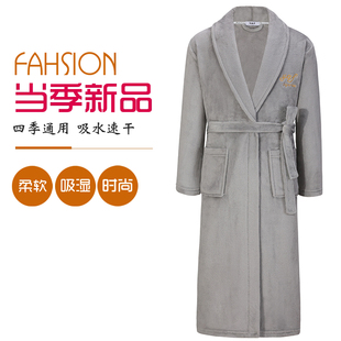 2025四季珊吸水珊瑚绒浴袍男士秋冬大码居家睡袍女洗澡保暖睡衣