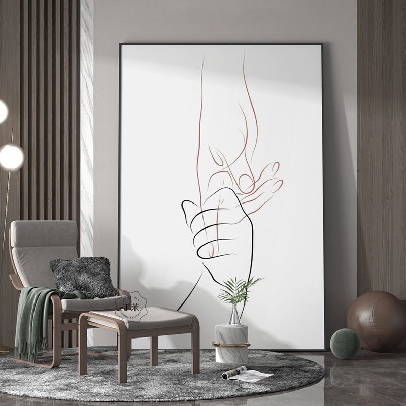 北欧风现代轻奢客厅玄关装饰画极简牵手线条艺术背景墙壁竖版挂画