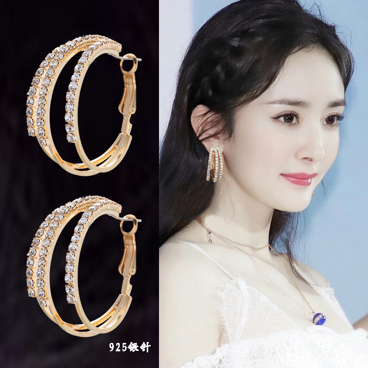 S925纯银夸张大圆圈耳环女韩国气质简约个性大气百搭圆环圈圈耳圈