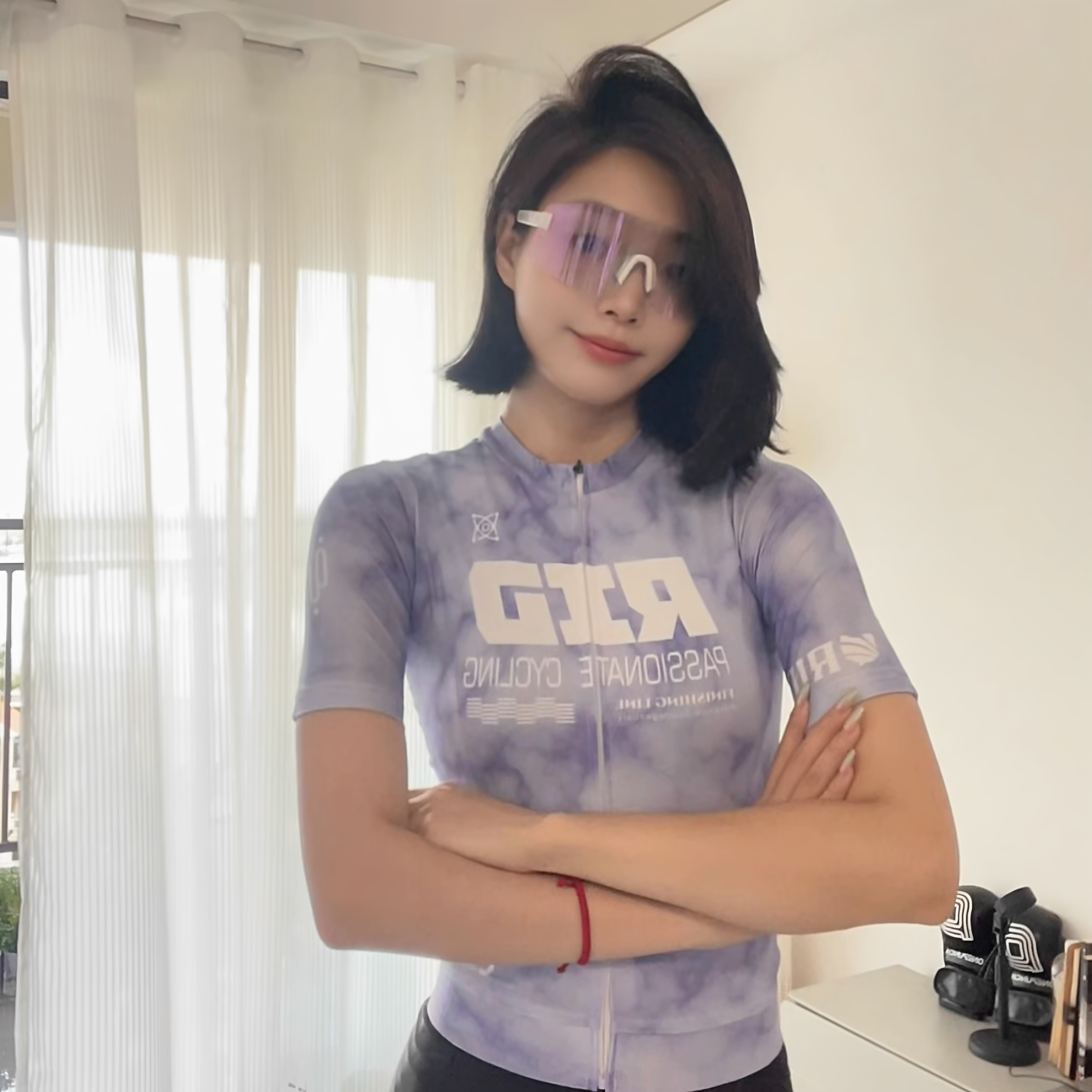 薰衣草色春夏季骑行服短袖速干透气公路山地车男女通用专业舒适