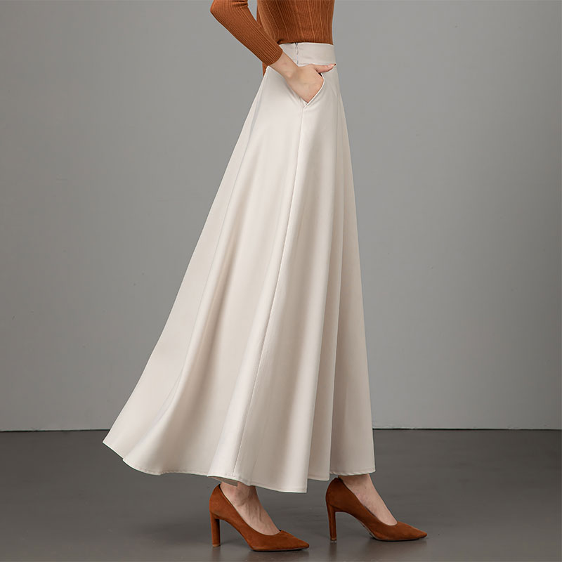 2025春秋新款半身裙女百搭纯色白色气质高腰a字大摆显瘦长裙舞裙