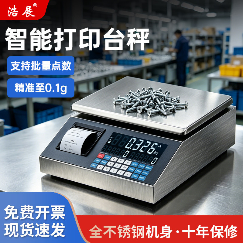 2026新款不锈钢打印电子秤不干胶热敏纸打印桌秤工业计数称重台秤