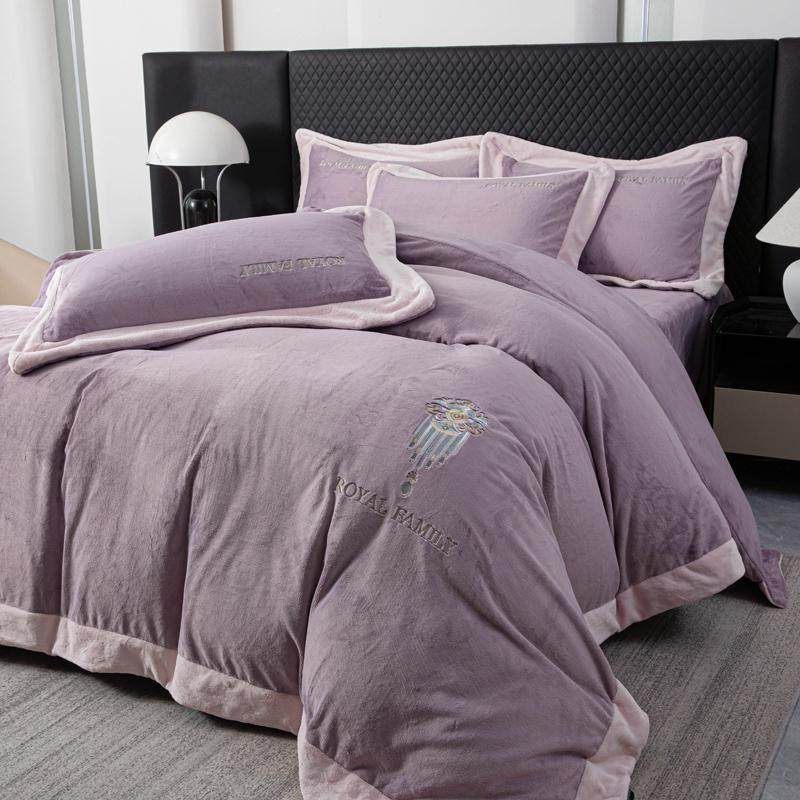 新款高端加厚全消光牛奶绒四件套高克重加绒简约床上用品冬季绒王