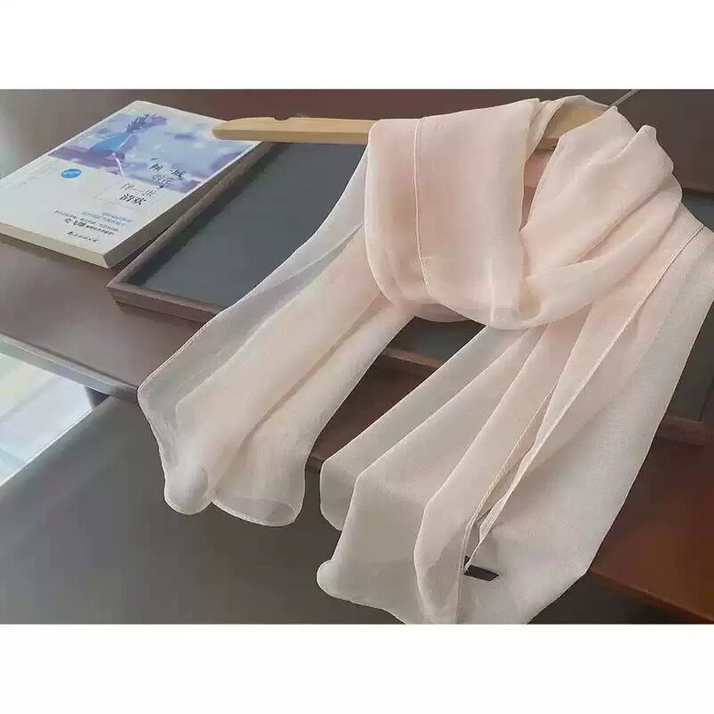 裸粉色乔其纱丝巾女春秋薄款百搭时尚披肩夏季防晒纱巾纯色舞蹈巾