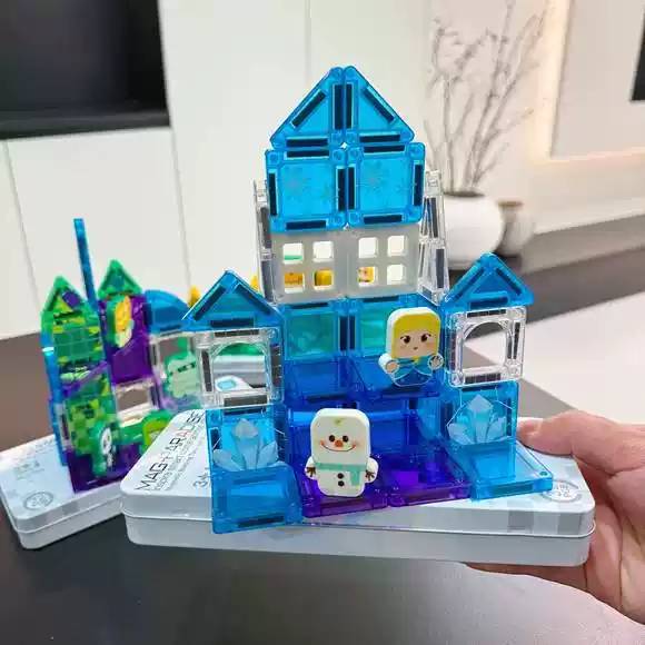 儿童可携式旅行铁盒mini磁力片冰雪城堡农场草原磁力积木片益智玩