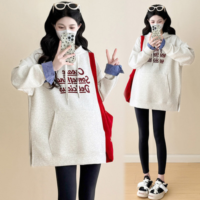 孕妇春秋款印花连帽卫衣休闲上衣