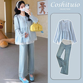 拼接蕾丝遮肚甜美衬衫 孕妇上衣女小个子孕妇装 圆领娃娃衫 新款 春装