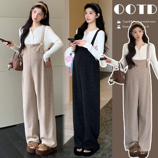 孕妇背带裤套装秋冬装新款宽松吊带连体直筒休闲裤外穿孕期裤子潮