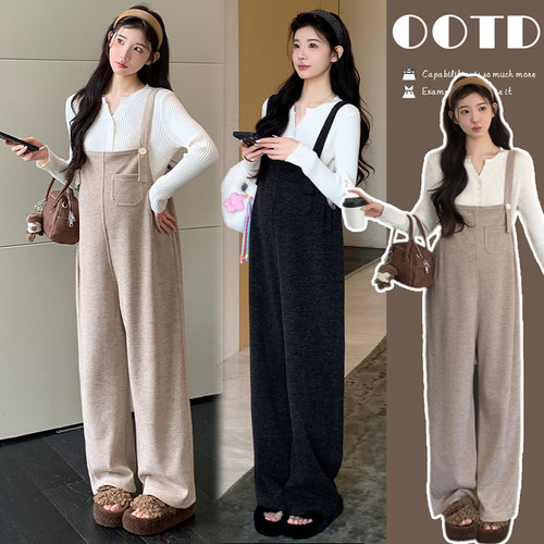 孕妇秋冬背带裤套装休闲阔腿裤