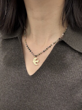 原创设计天然碧玺项链女高级感长项链2025新款飞鸟橄榄绿天然石