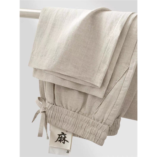 夏季中国风亚麻裤子男宽松大码休闲裤复古风透气直筒汉服棉麻裤子