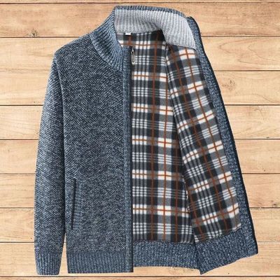 捡漏清仓~处理价纯色针织拉链开衫男秋冬中老年毛衣爸爸加厚外套