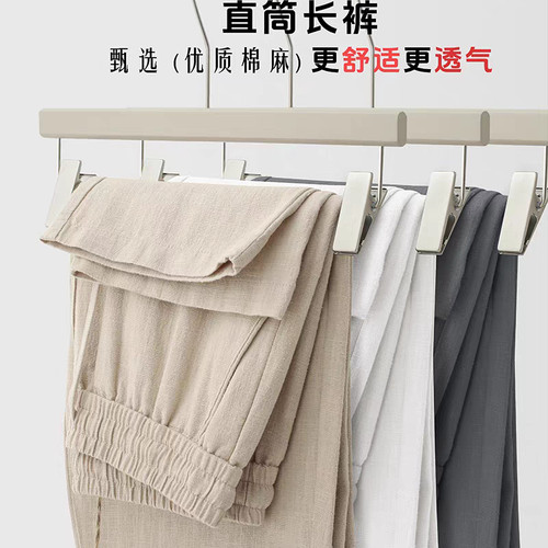 天然亚麻!通勤棉麻直筒休闲长裤 透气苎麻松紧口袋款慵懒感裤子