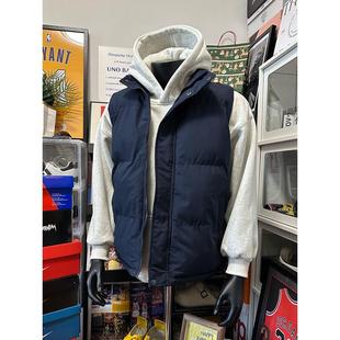 藏蓝色美式羽绒马甲男款秋冬青少年叠穿外搭背心立领棉服坎肩外套