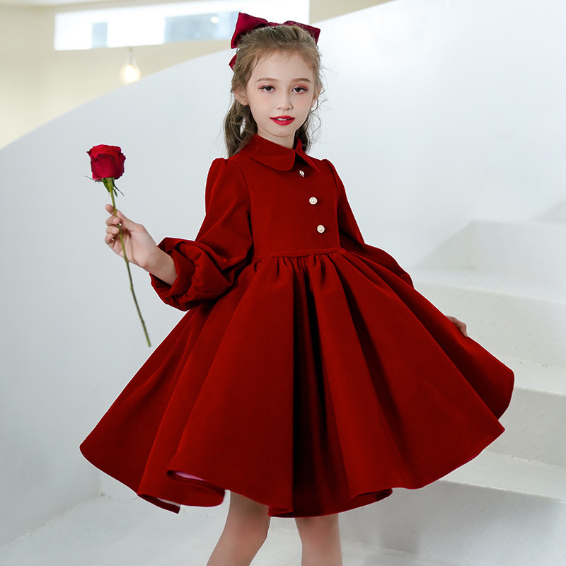 儿童礼服红色钢琴演奏演出服女童洋气公主裙高端花童小女孩连衣裙