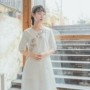 Mùa hè 2019 mới của phụ nữ gió quốc gia váy thêu văn học cotton lanh khóa trong chiếc váy dài Một từ váy - A-Line Váy đầm dạ hội