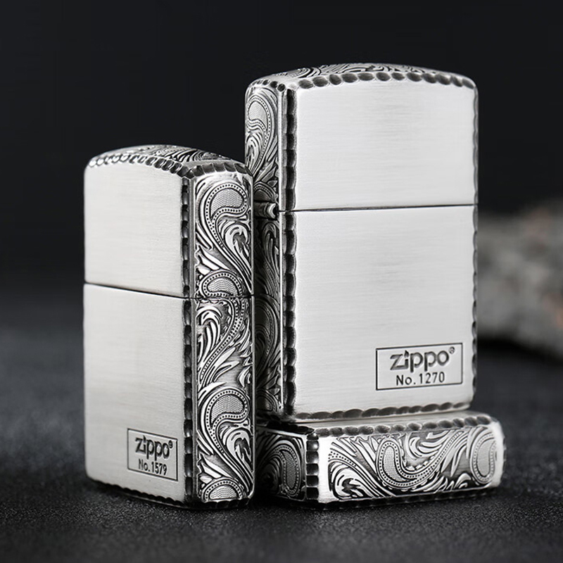 打火机zippo原装专柜盔甲拉丝加厚三面雕刻腰果花 纹波浪纹路正版