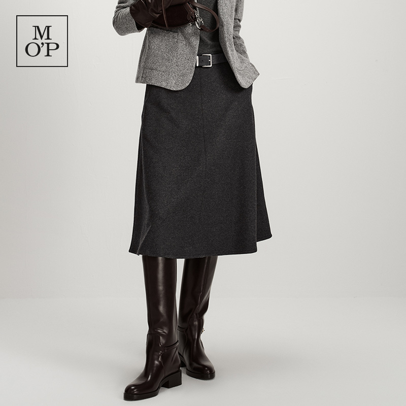 Marc O'Polo/MOP2025冬季新款简约百搭绵羊毛厚毛呢A摆裙中长款女