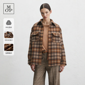 式 毛呢大衣女 新款 绵羊毛格纹衬衫 吉赛尔邦辰同款 MOP2025冬季