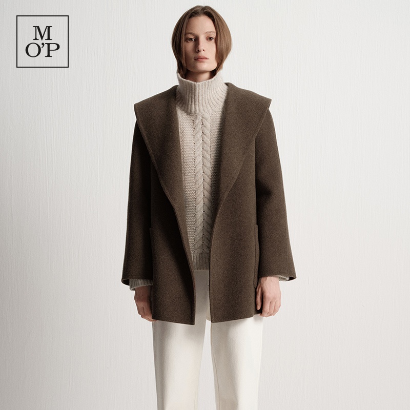 Marc O'Polo/MOP2025冬季新款大翻领腰带插肩袖羊毛双面大衣女士