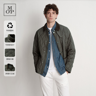 MOP25冬季 巴恩风拼接复古灯芯绒菱形格绗缝可拆卸棉服外套男 新款