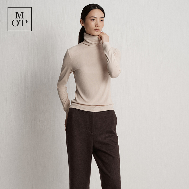Marc O'Polo/MOP2025冬季新款高级修身内搭堆堆领打底长袖T恤女士