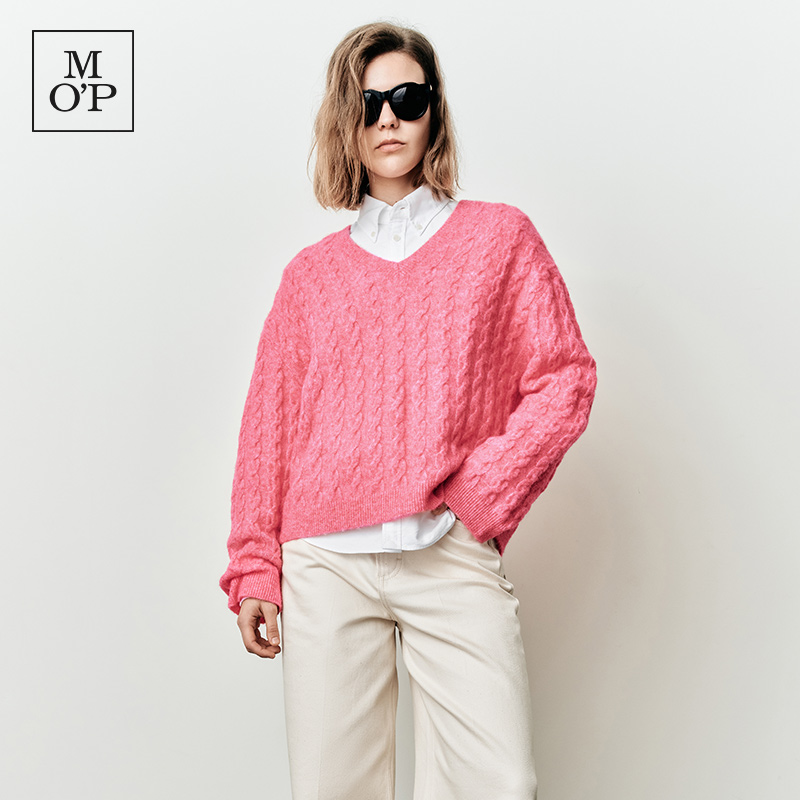 MOP绞花长袖套头针织衫女