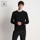 足球灵感系列 MOP25早秋新款 条纹肌理黑色圆领简约男士 长袖 毛衫