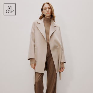 Marc Polo MOP冬季 水波纹长毛呢大衣女外套 新款 100%绵羊毛
