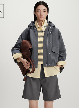 Marc O'Polo/MOP2026春季新款格纹短款设计感机能连帽夹克外套女