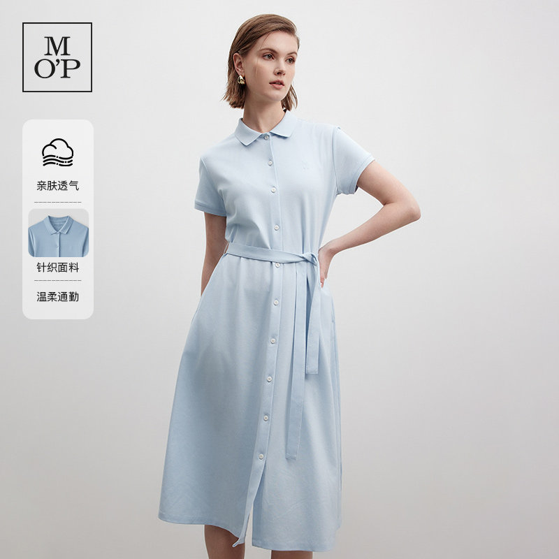 Marc O'Polo夏季新款好看女士针织经典POLO领系带连衣裙修身显瘦