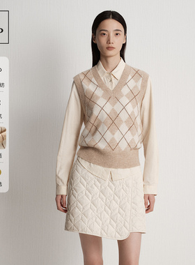 Marc O'Polo/MOP2025冬季新款羊驼毛轻盈保暖V领菱格纹毛织背心女