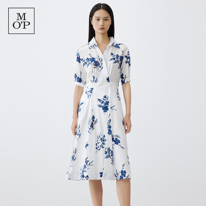Marc O'Polo/MOP 2025夏季新款翻领新中式印花长款气质国风连衣裙