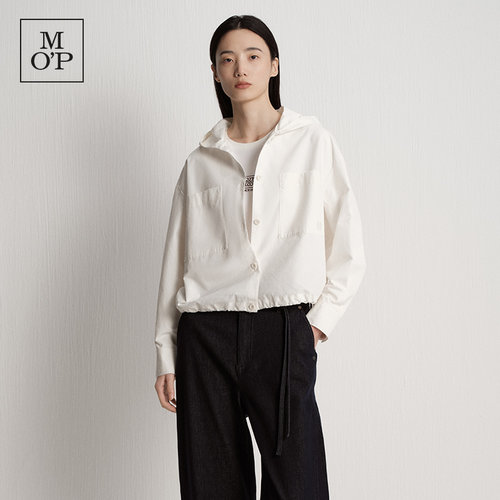 MOP白色格纹宽松连帽夹克女
