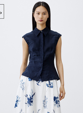 Marc O'Polo/MOP 2025夏季新款亚麻素色收腰修身薄款无袖衬衫女士