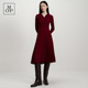 Polo MOP25冬季 Marc 新款 POLO领X型刺绣酒红色针织百褶连衣裙女